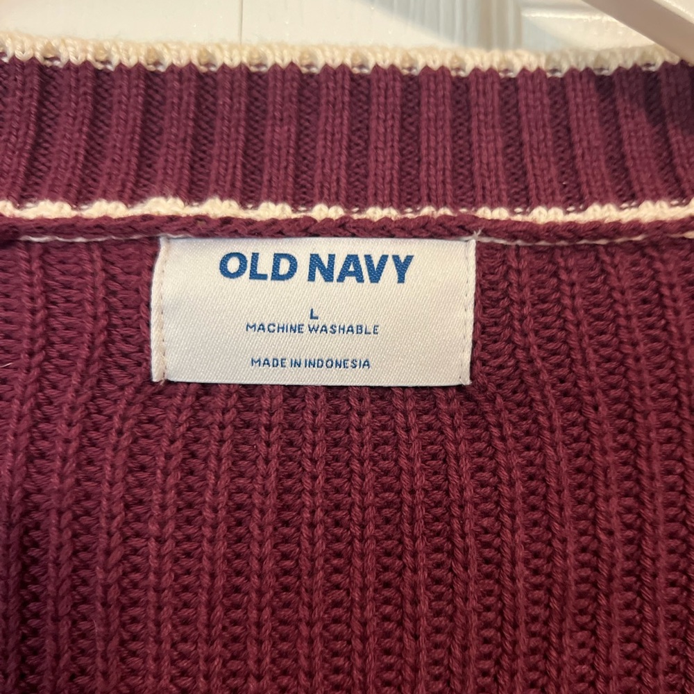 Old Navy Burgundy Cardigan with Cream Trim NWOT - Picture 3 of 7